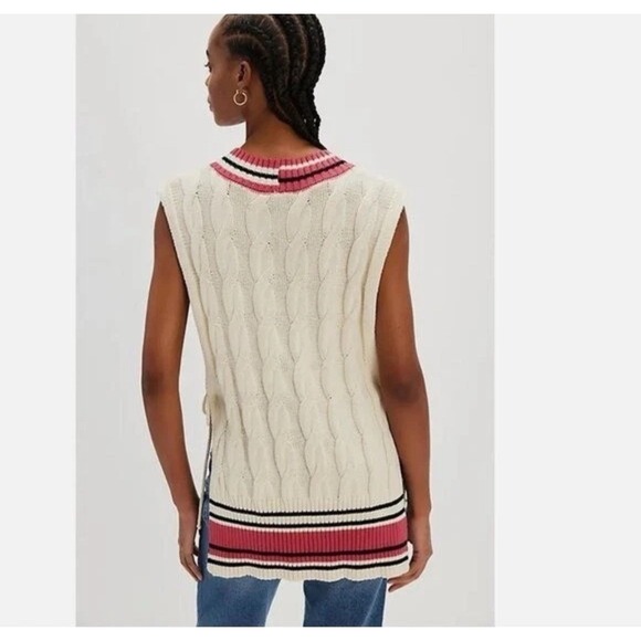 Free People Coastal Prep Poncho Vest Cable‎ Sweater Knit Pink Cream One Size - Picture 4 of 9